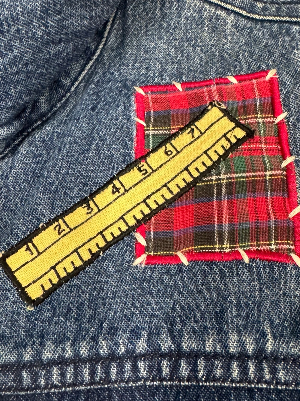 dressbarn Blue Jean Denim Vest Women’s Teacher School Schoolhouse abc Patches - Picture 5 of 8